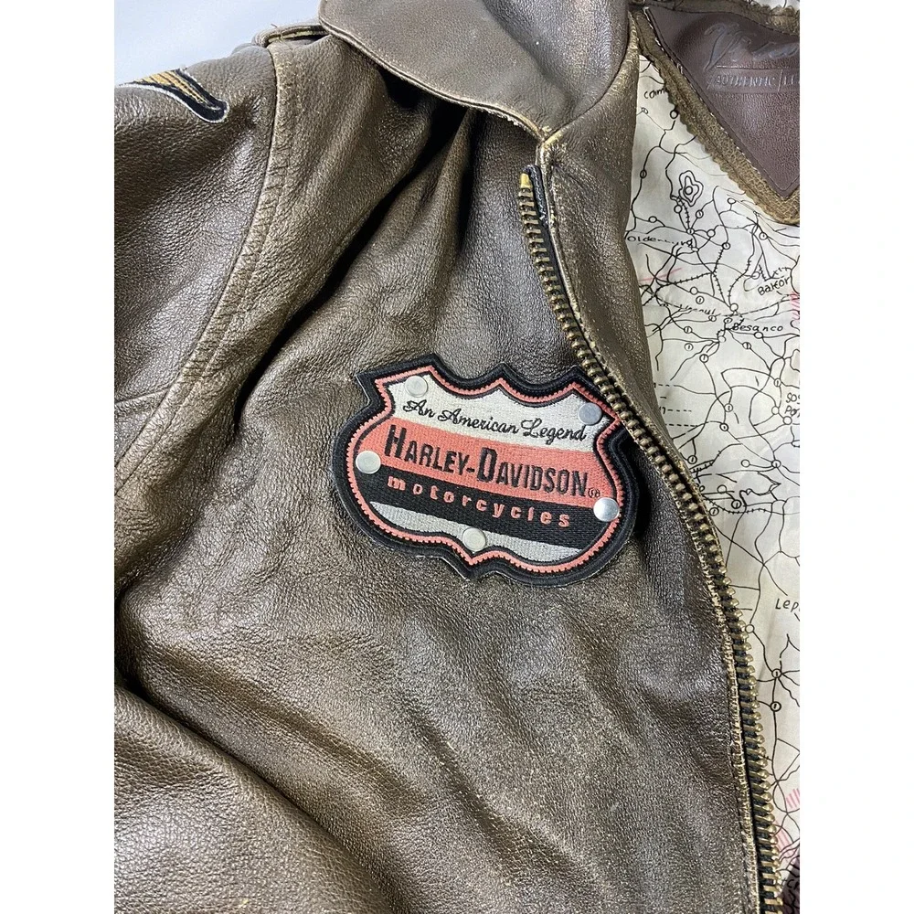 Vilanto Harley-Davidson Brown Leather Biker Jacket Mens Medium HOG Patches